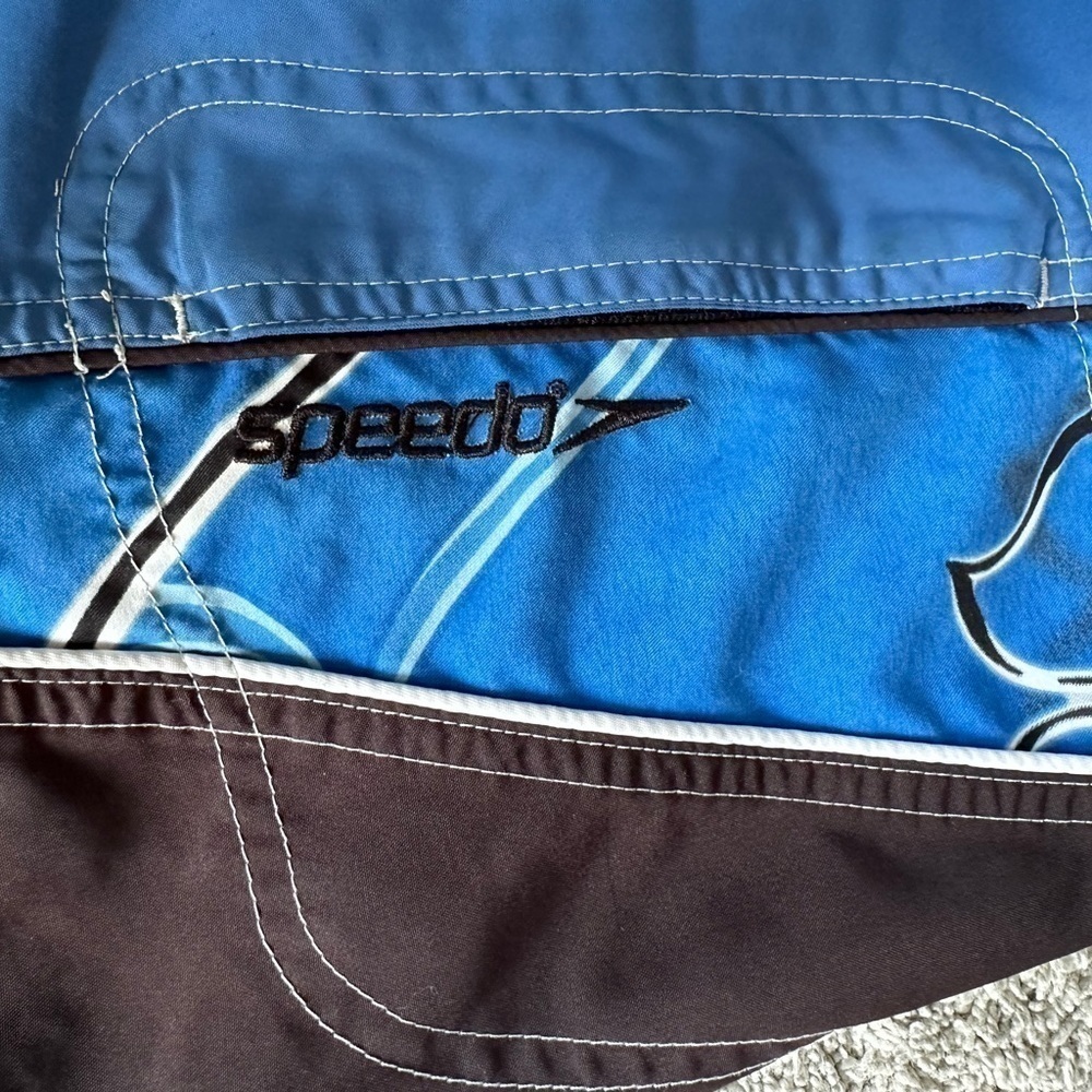 Men’s Speedo Swim trunks size large blue black floral Hawaiian print pockets﻿﻿﻿﻿ - Picture 3 of 5